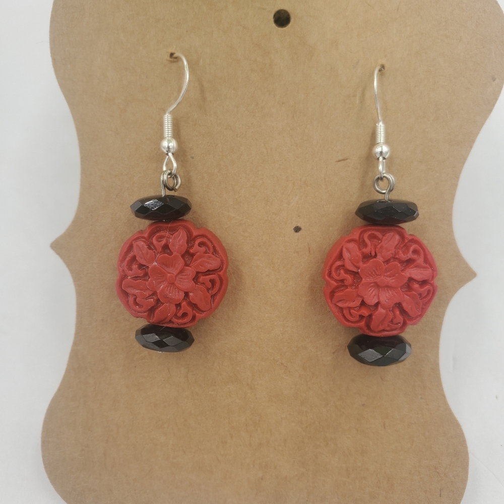 Red flower earrings